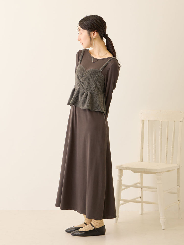 ビスチェドッキング起毛ワンピース Charcoal