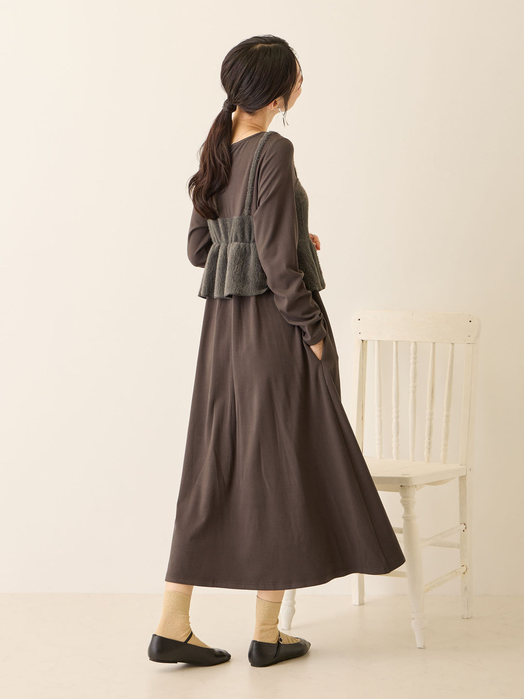 ビスチェドッキング起毛ワンピース Charcoal
