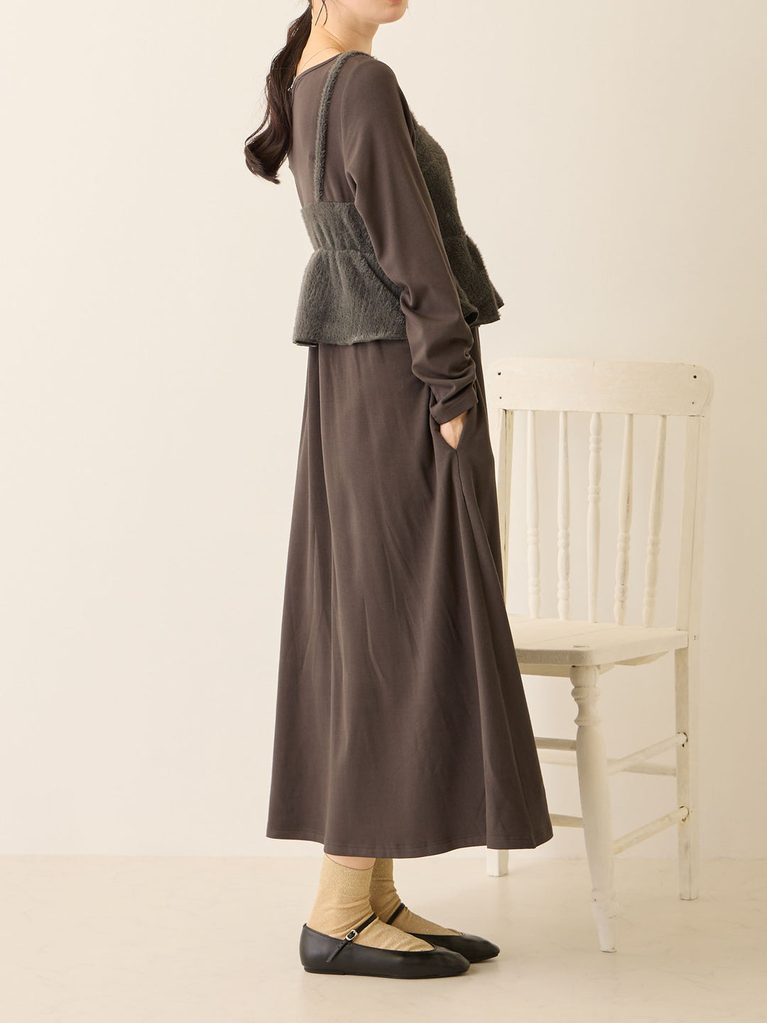 ビスチェドッキング起毛ワンピース Charcoal