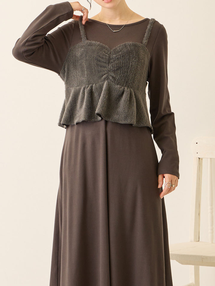 ビスチェドッキング起毛ワンピース Charcoal