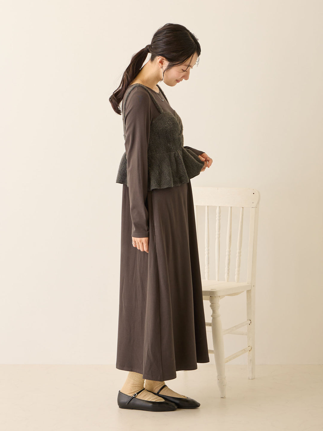 ビスチェドッキング起毛ワンピース Charcoal