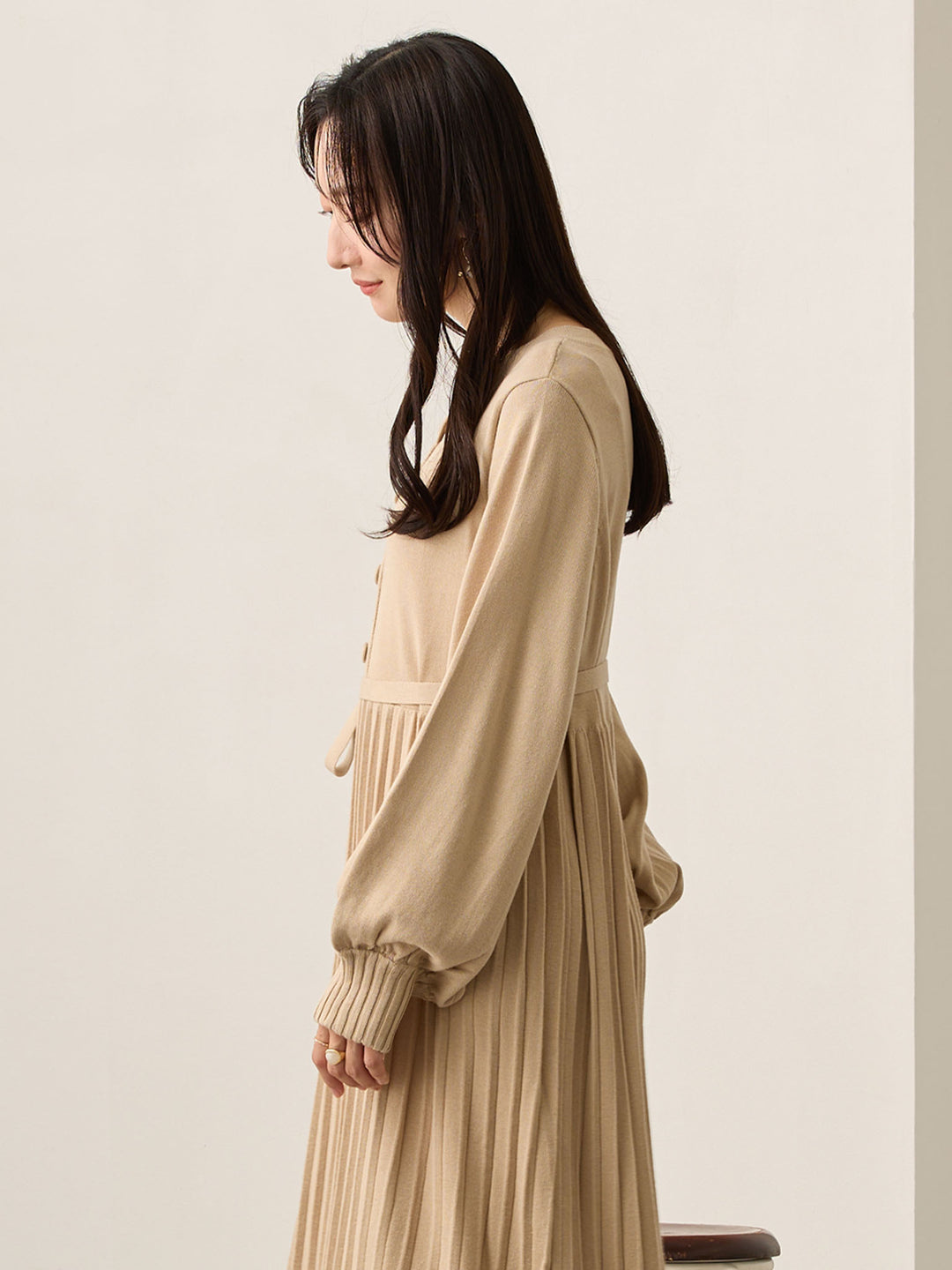 ニットプリーツワンピース Beige