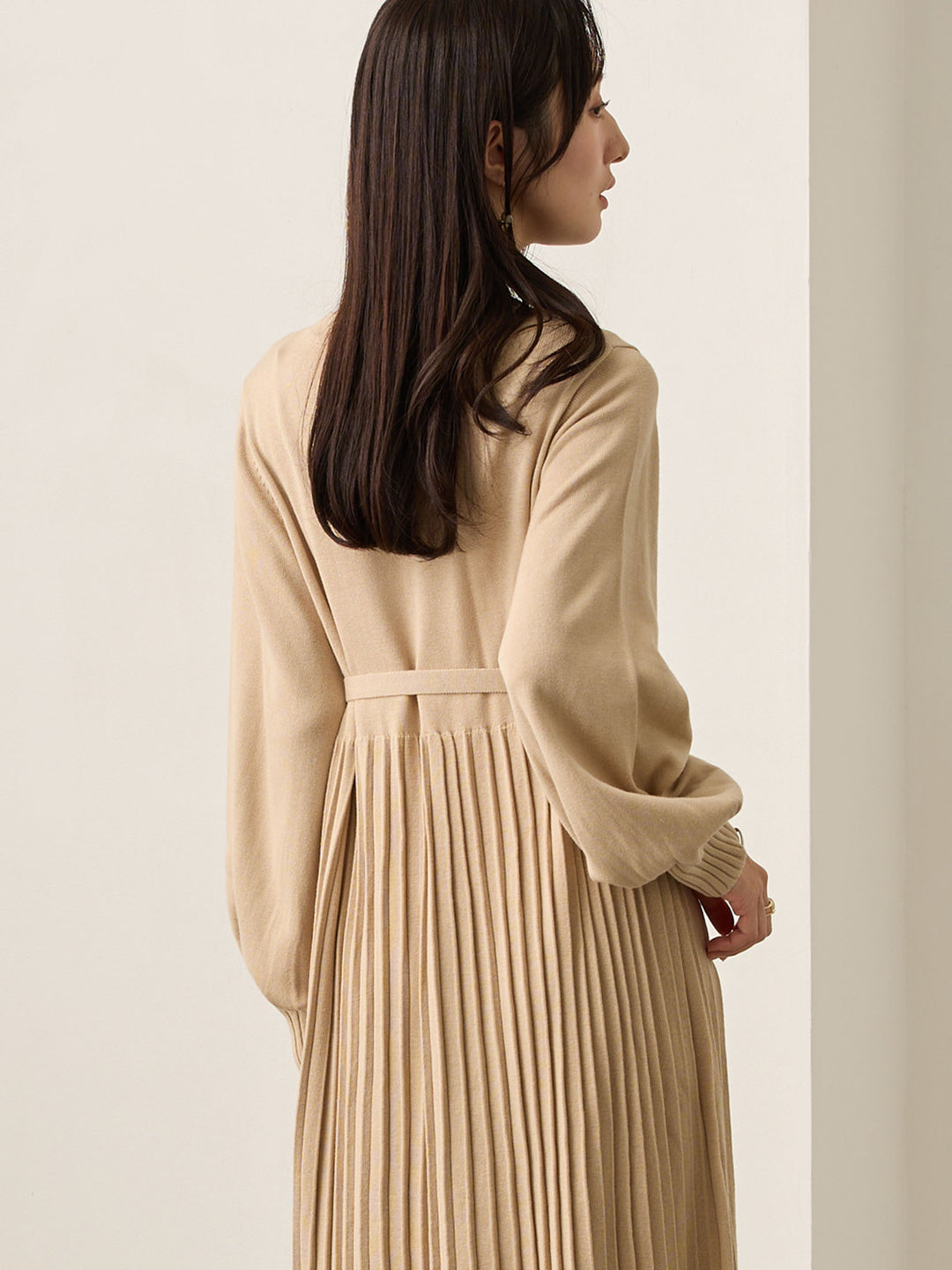 ニットプリーツワンピース Beige