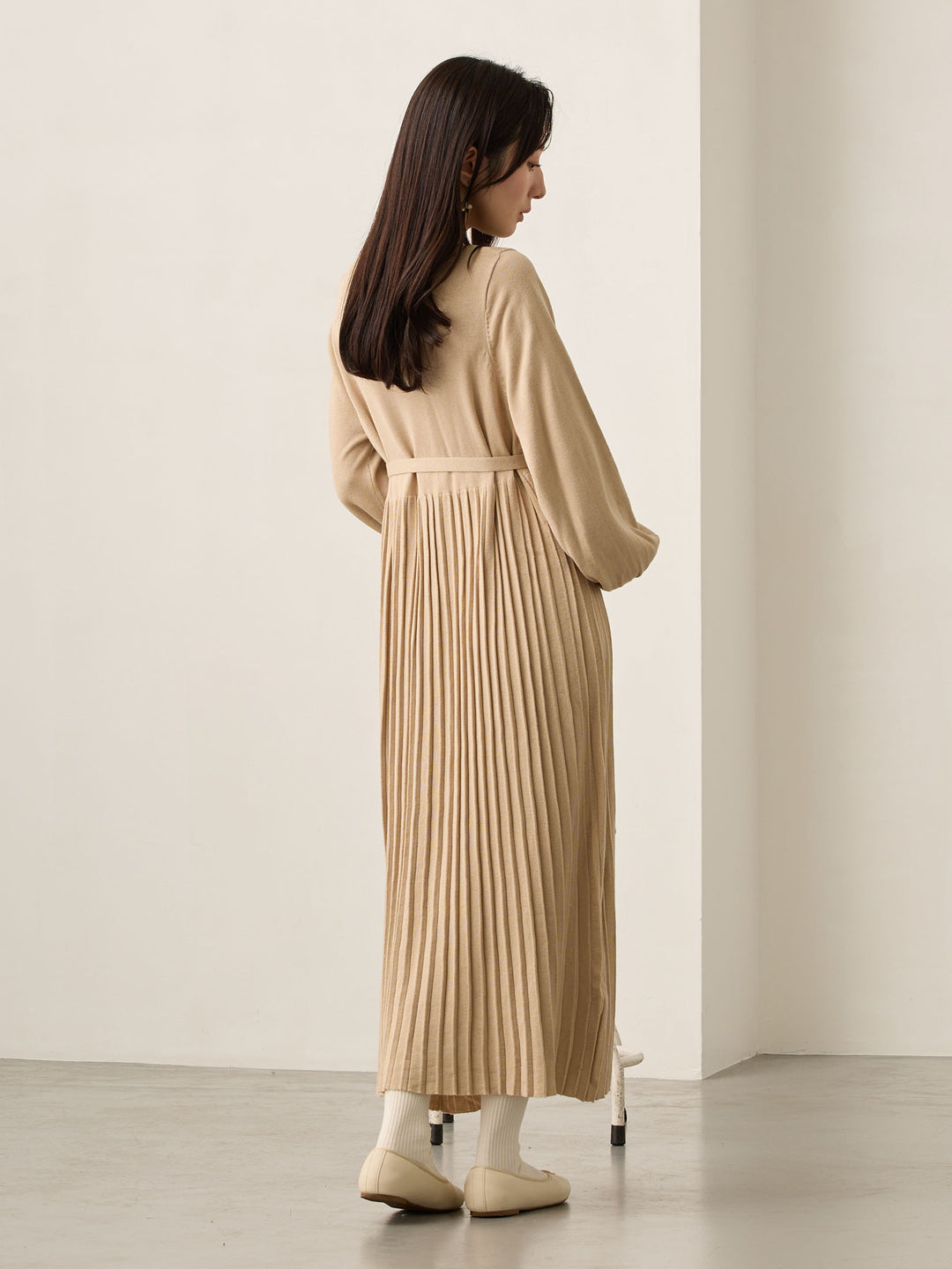 ニットプリーツワンピース Beige