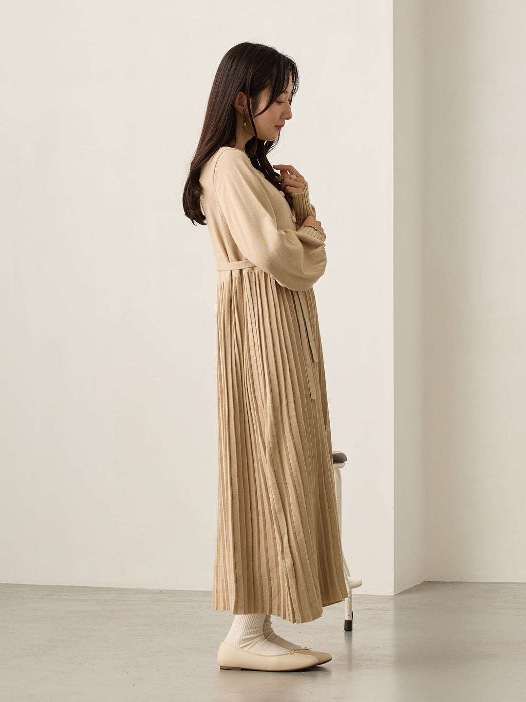 ニットプリーツワンピース Beige
