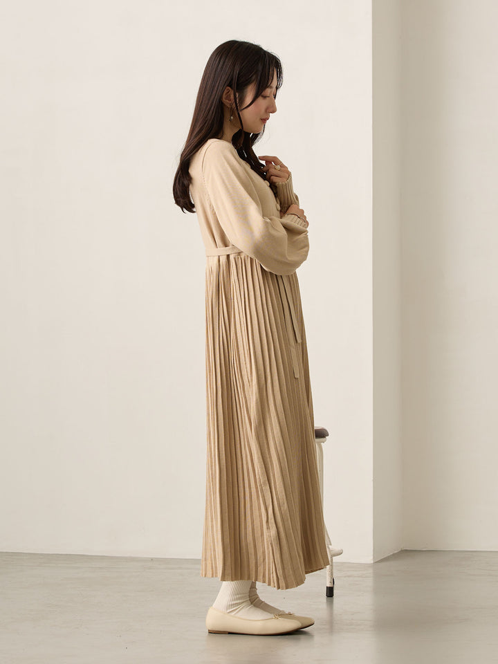 ニットプリーツワンピース Beige