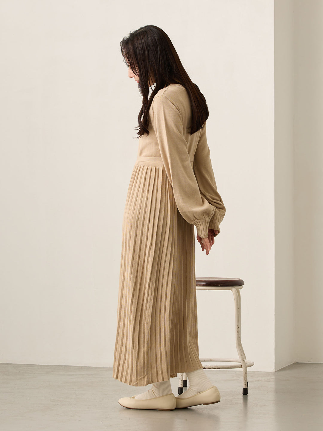ニットプリーツワンピース Beige