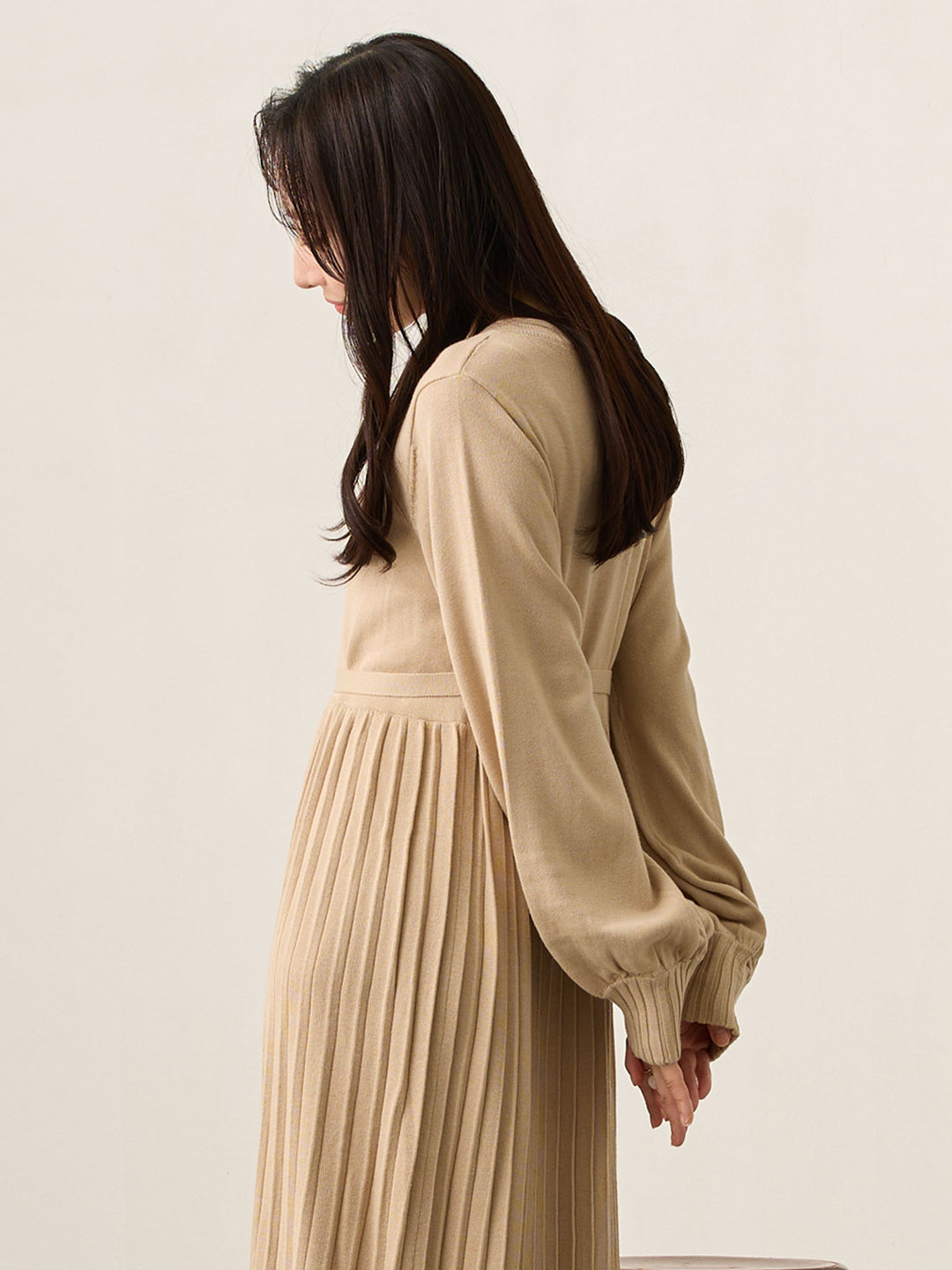 ニットプリーツワンピース Beige