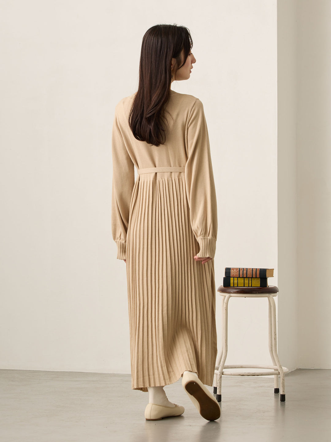 ニットプリーツワンピース Beige