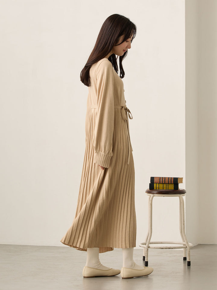 ニットプリーツワンピース Beige