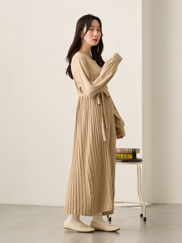 ニットプリーツワンピース Beige