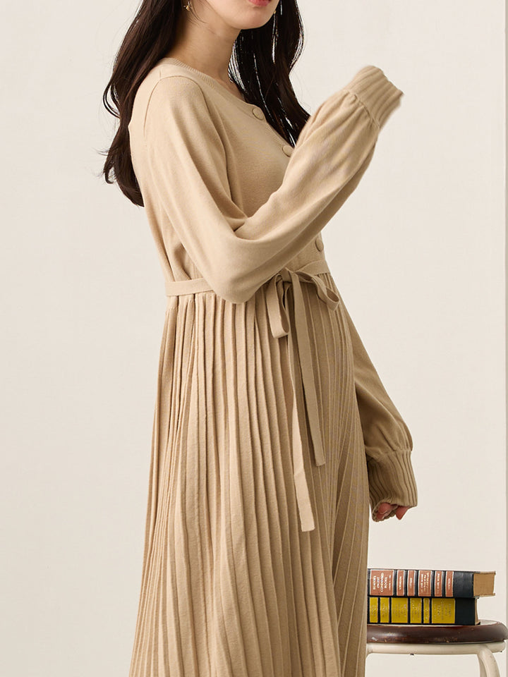 ニットプリーツワンピース Beige