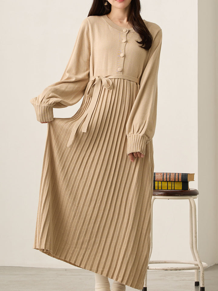 ニットプリーツワンピース Beige