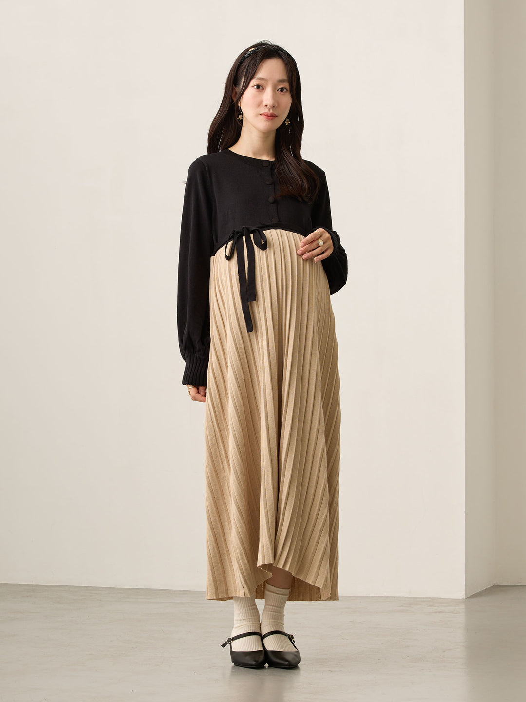 ニットプリーツワンピース Black