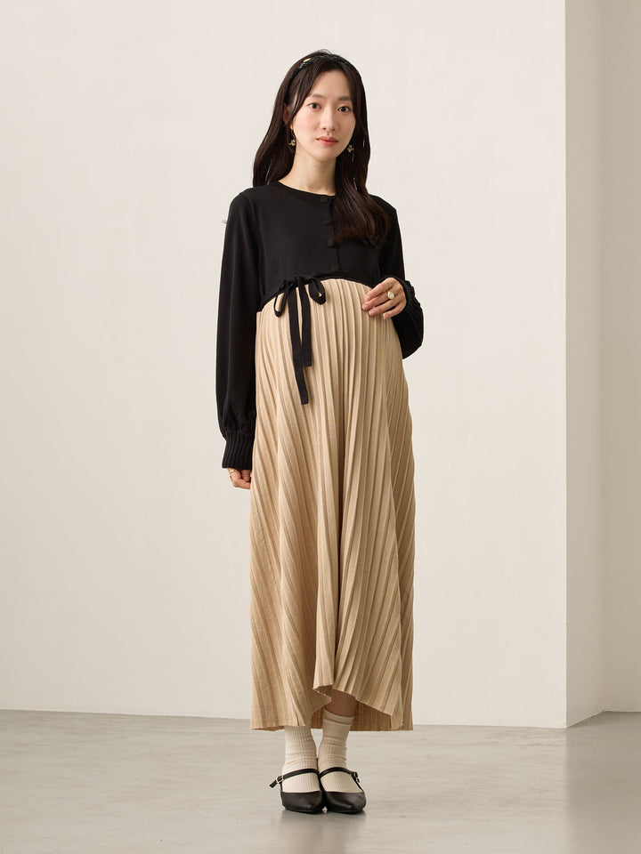 ニットプリーツワンピース Black