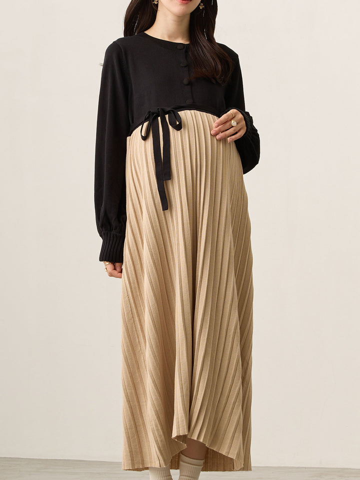 ニットプリーツワンピース Black