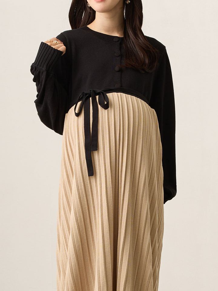 ニットプリーツワンピース Black