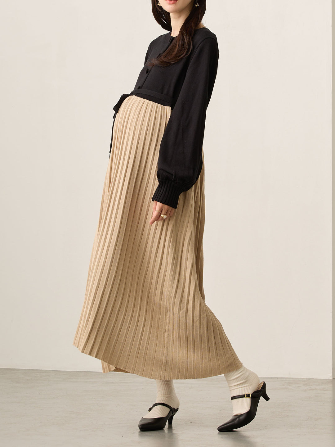 ニットプリーツワンピース Black