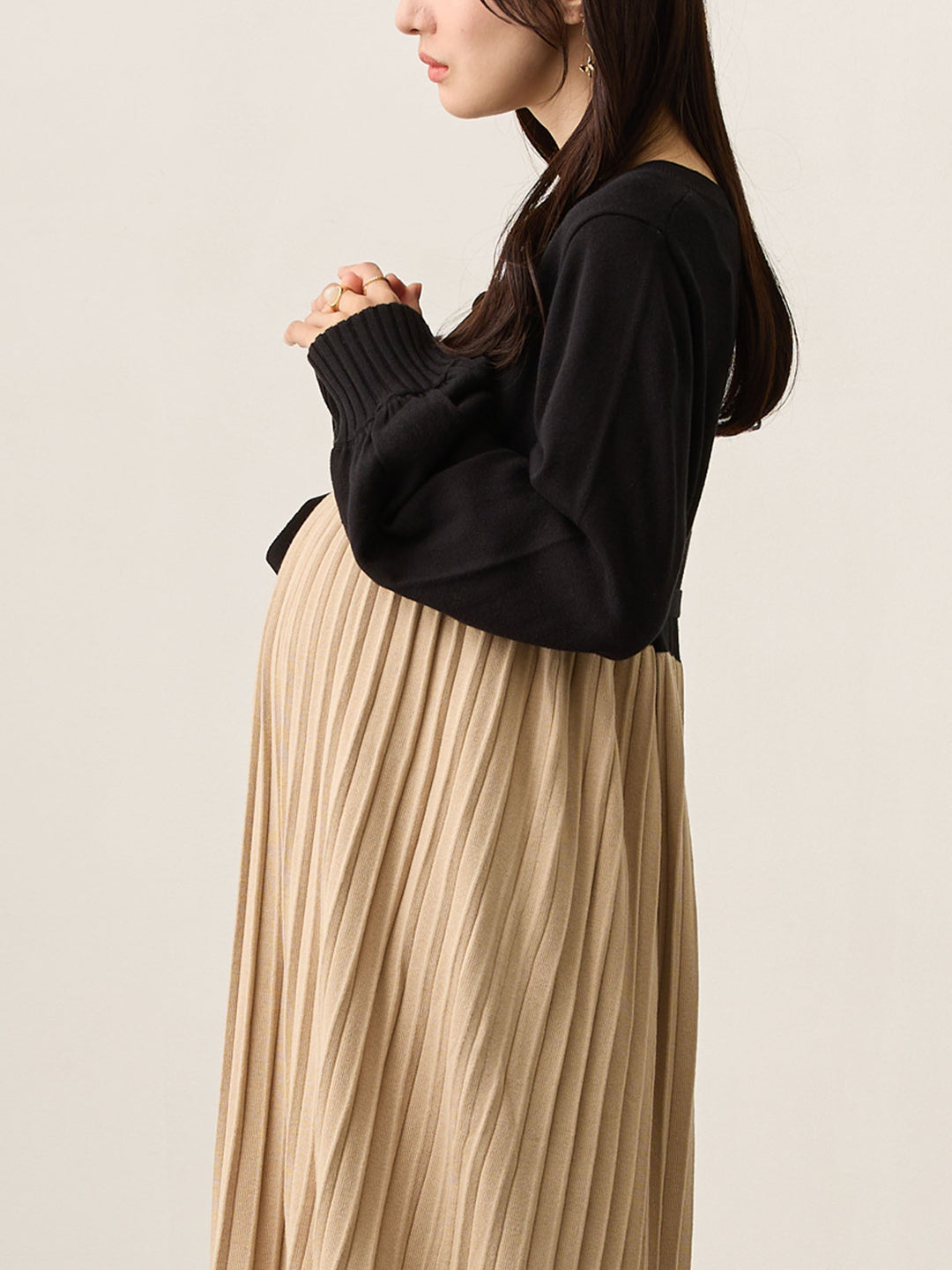 ニットプリーツワンピース Black