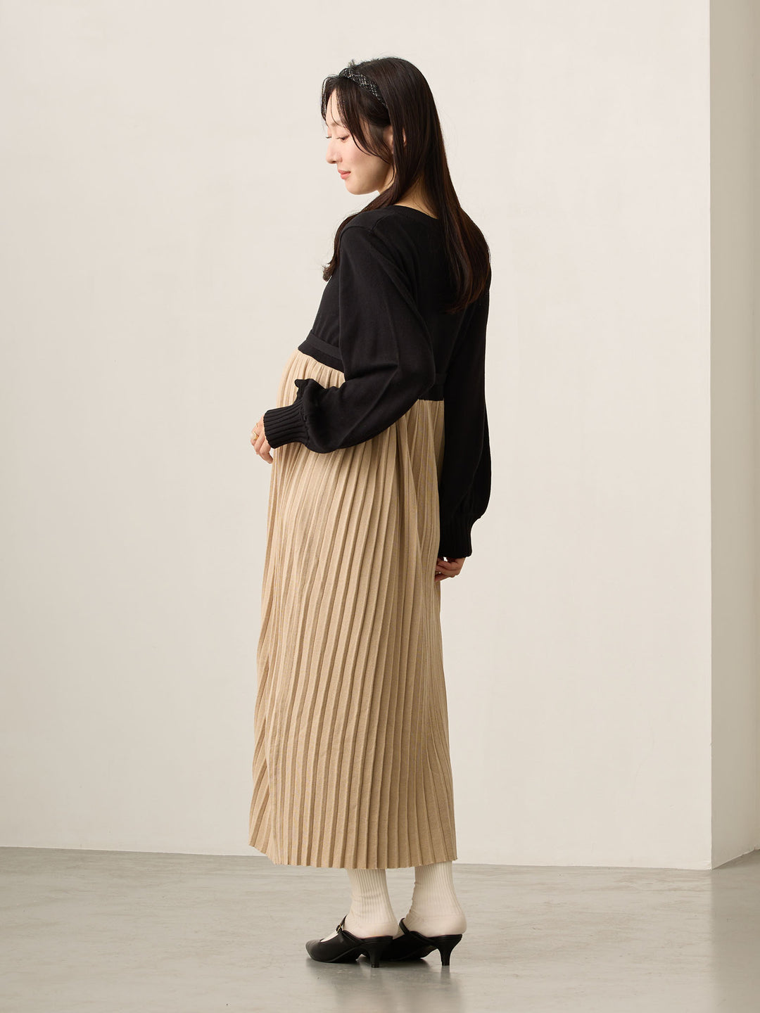 ニットプリーツワンピース Black