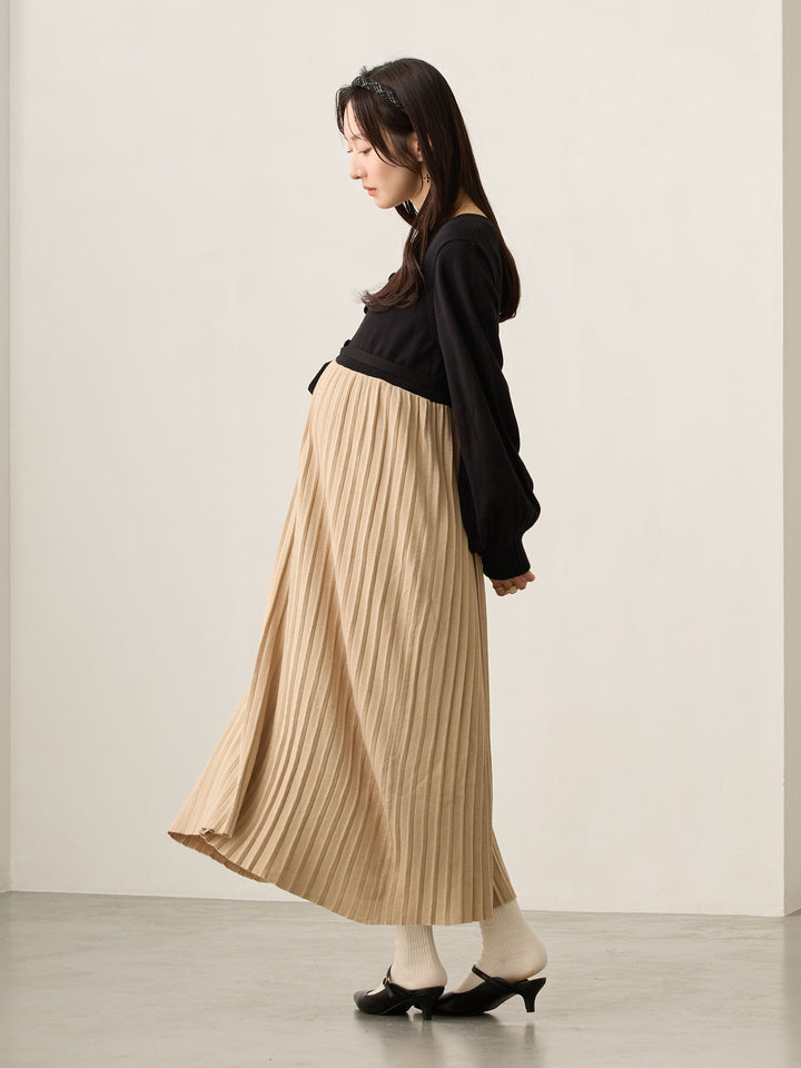 ニットプリーツワンピース Black