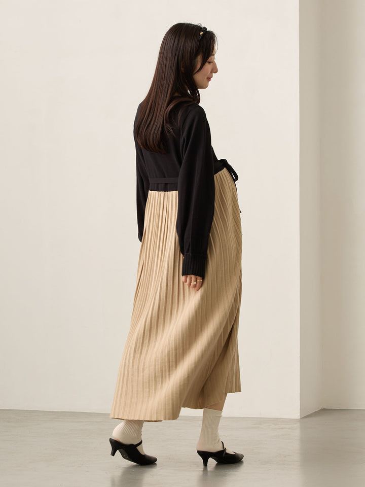 ニットプリーツワンピース Black