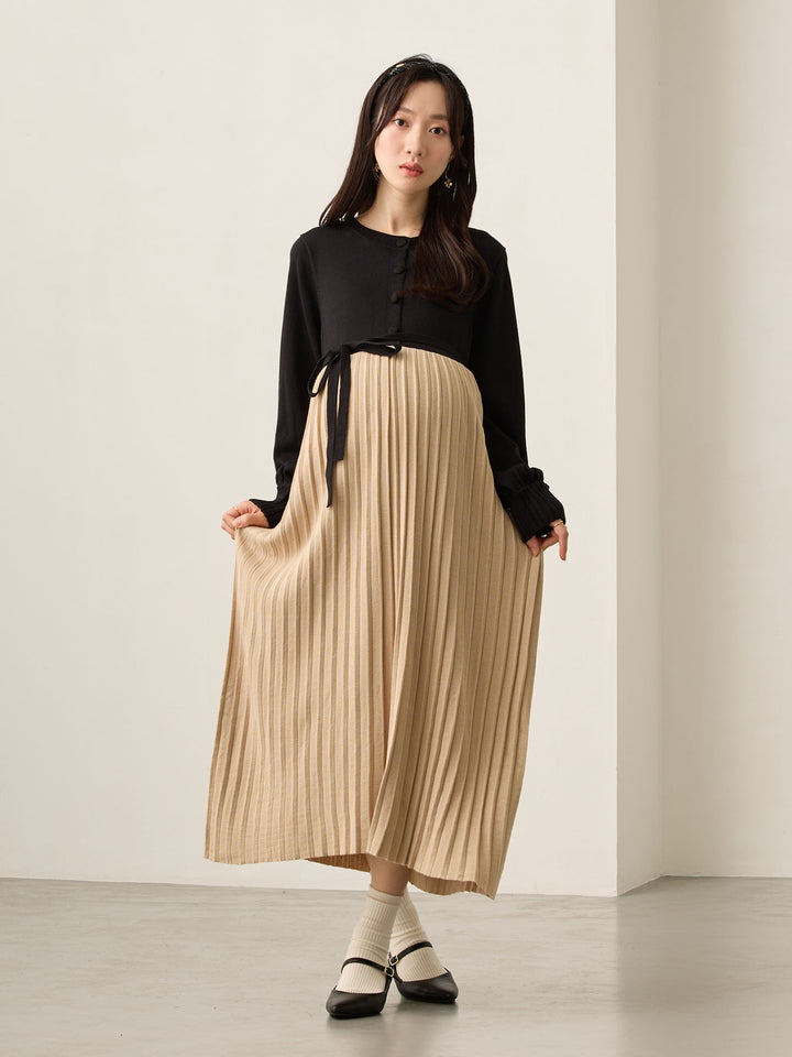 ニットプリーツワンピース Black