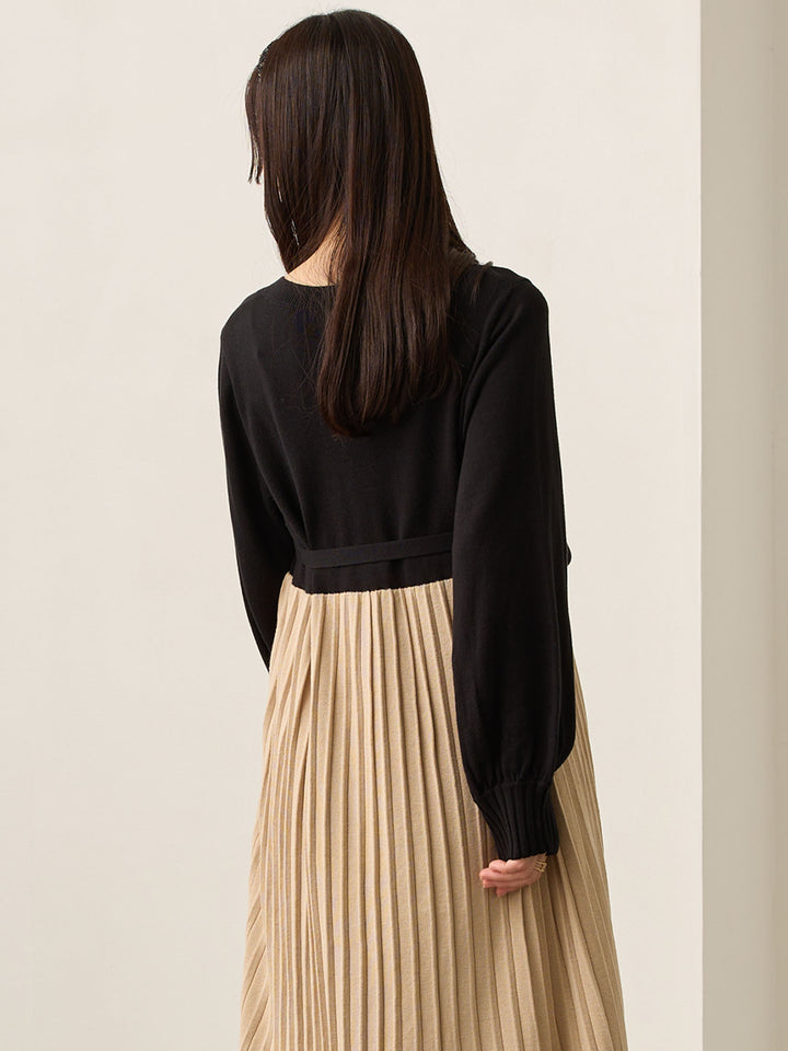 ニットプリーツワンピース Black