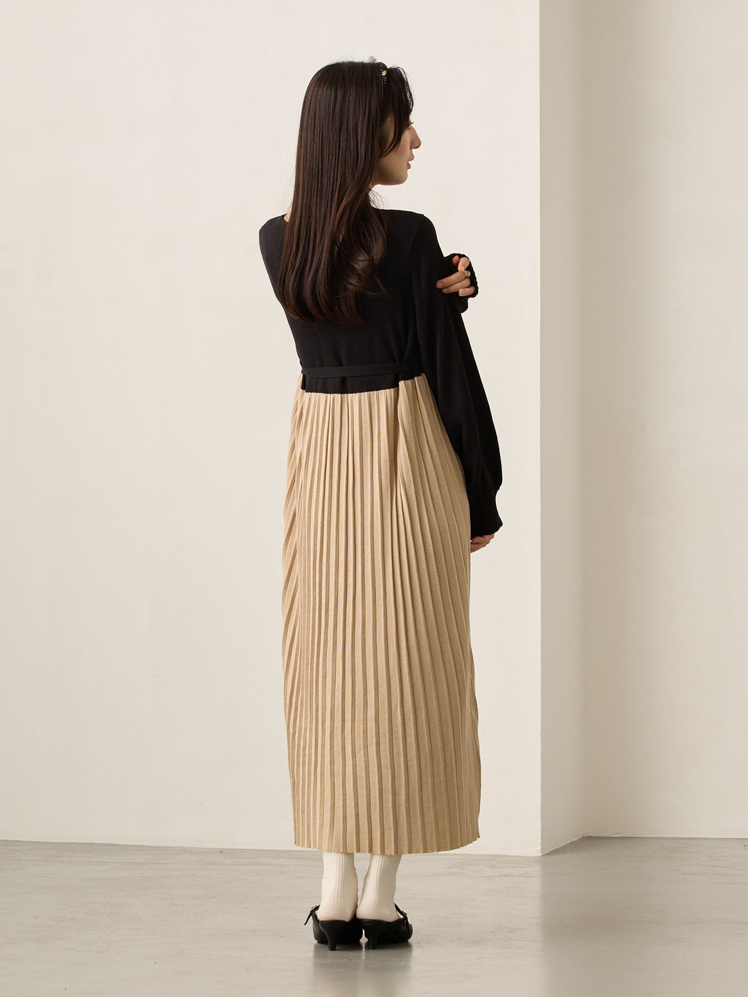 ニットプリーツワンピース Black