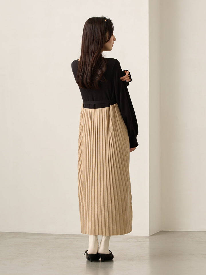 ニットプリーツワンピース Black