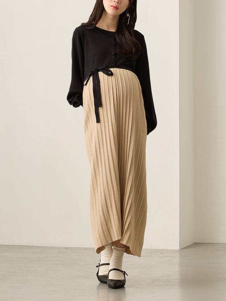 ニットプリーツワンピース Black