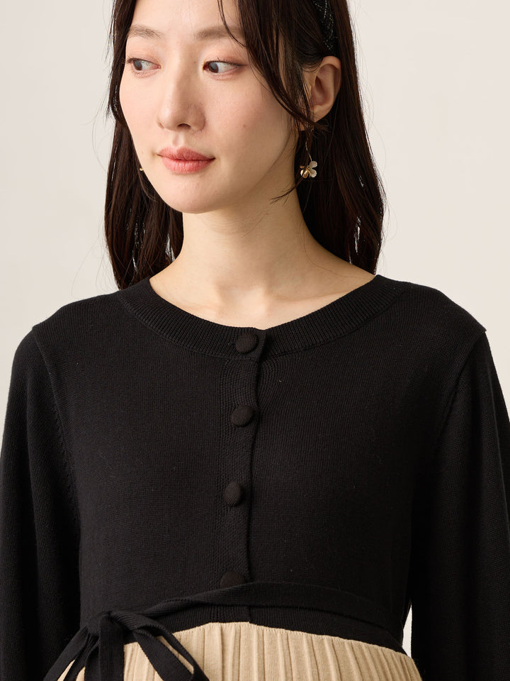 ニットプリーツワンピース Black