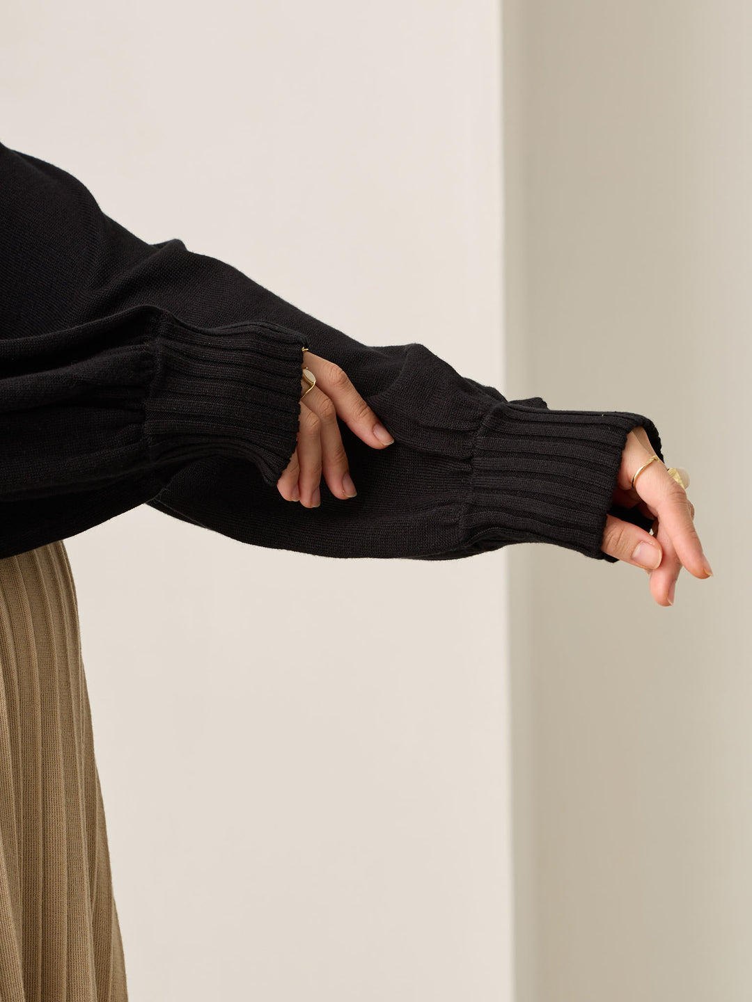 ニットプリーツワンピース Black