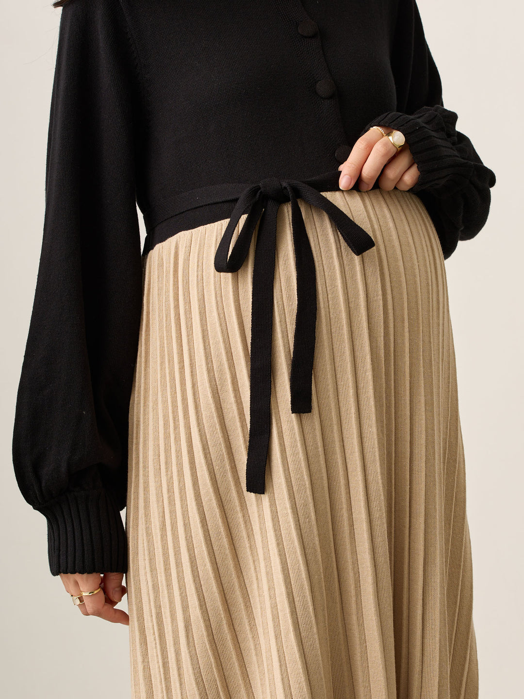 ニットプリーツワンピース Black