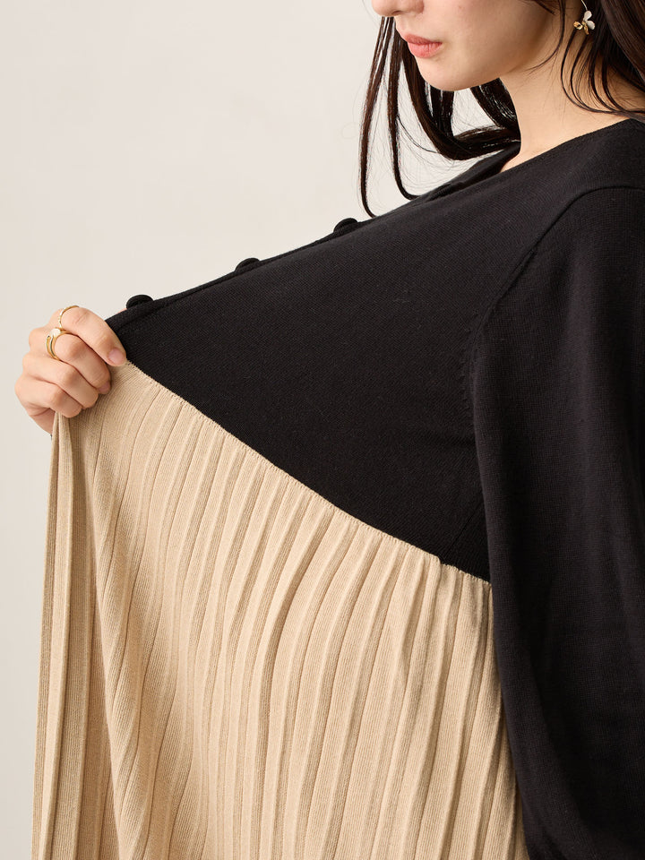 ニットプリーツワンピース Black