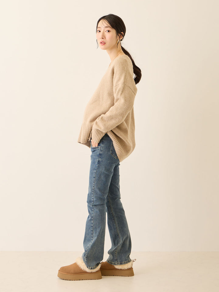 Vネックゆるニットトップス Beige