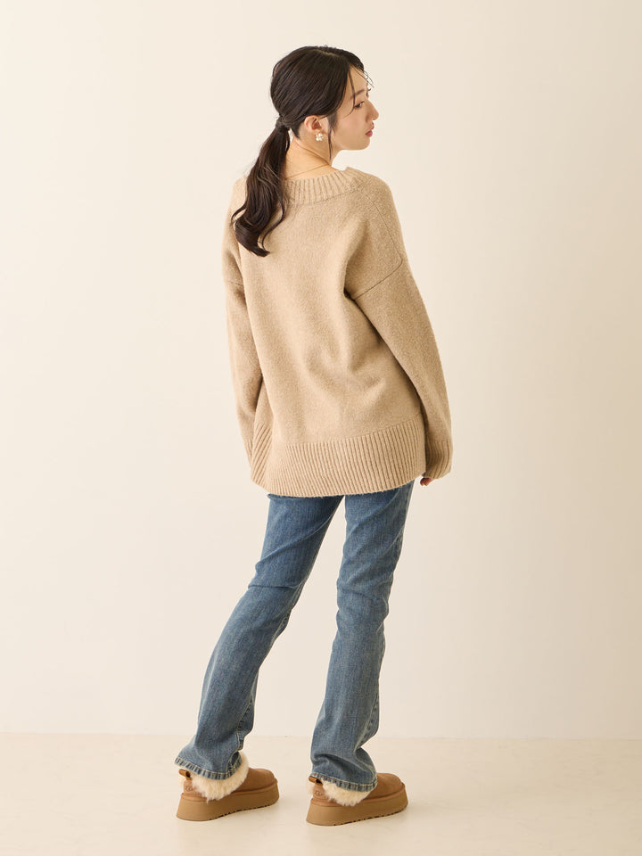 Vネックゆるニットトップス Beige