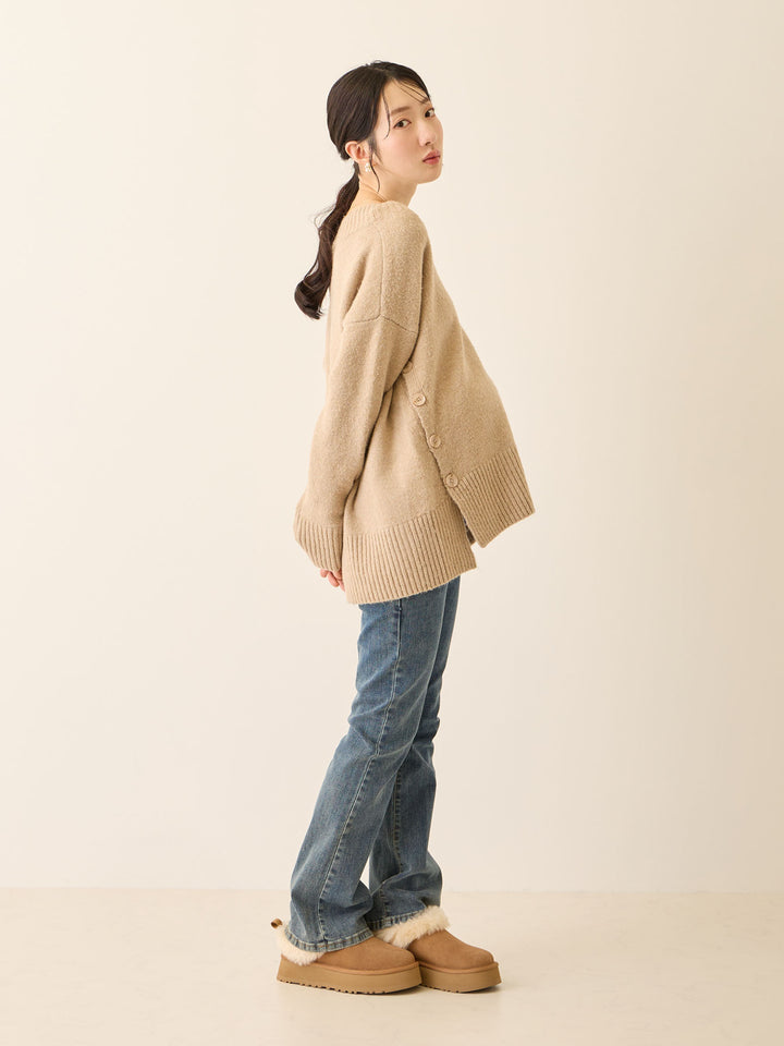 Vネックゆるニットトップス Beige