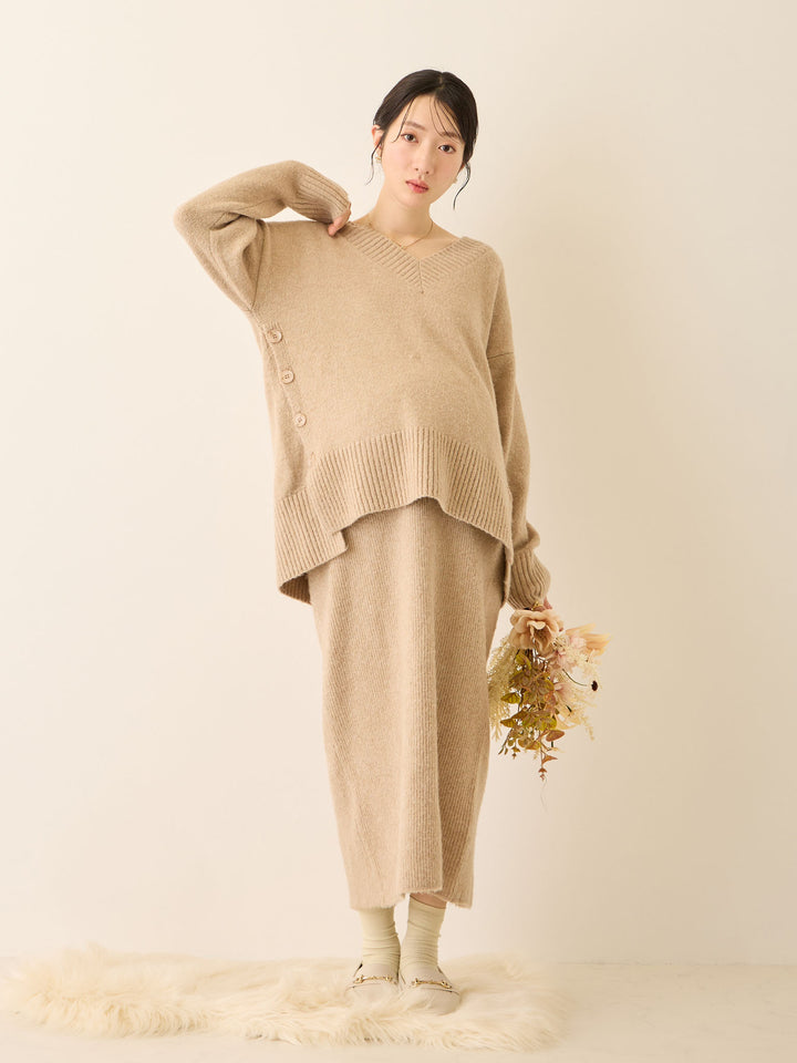 Vネックゆるニットトップス Beige