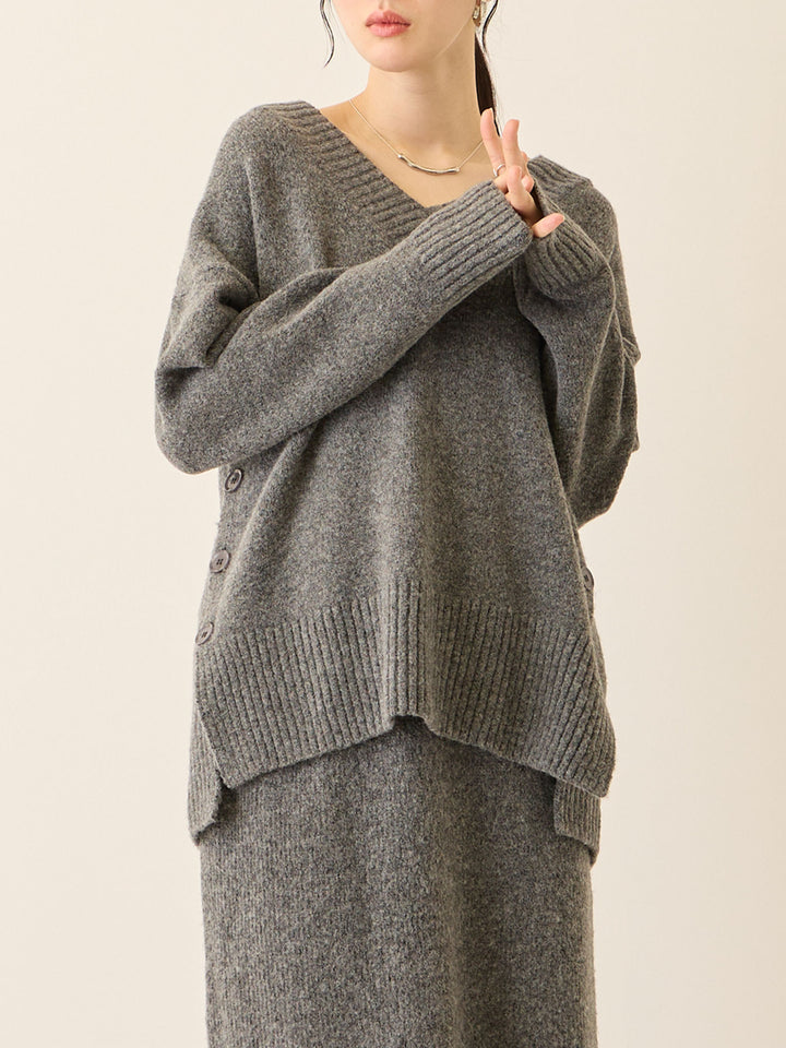 Vネックゆるニットトップス Gray