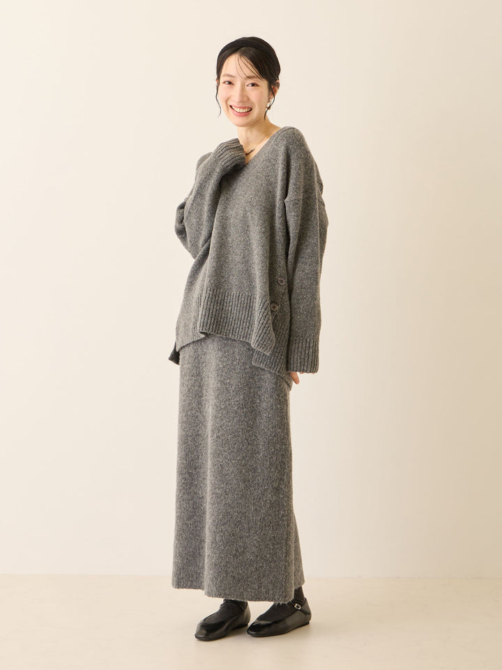 Vネックゆるニットトップス Gray