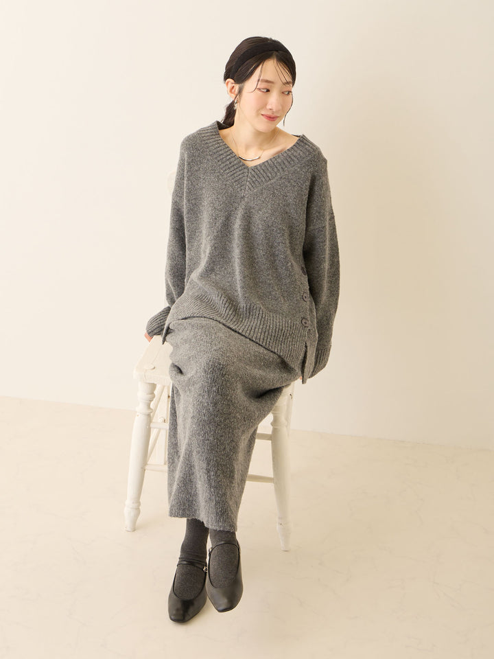 Vネックゆるニットトップス Gray