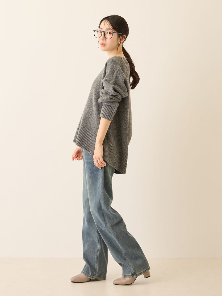 Vネックゆるニットトップス Gray