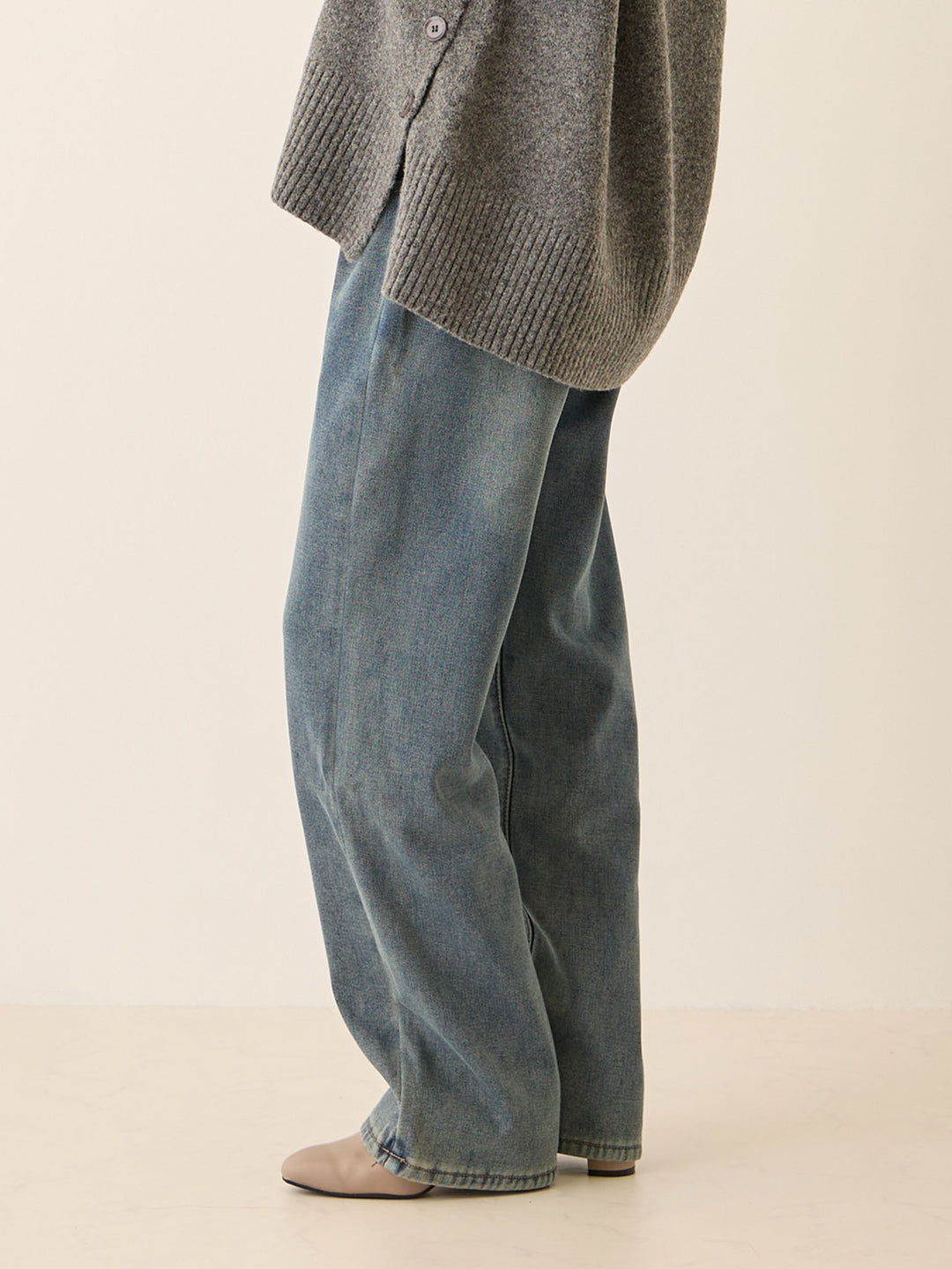 裏ボアストレートデニムパンツ Dark blue