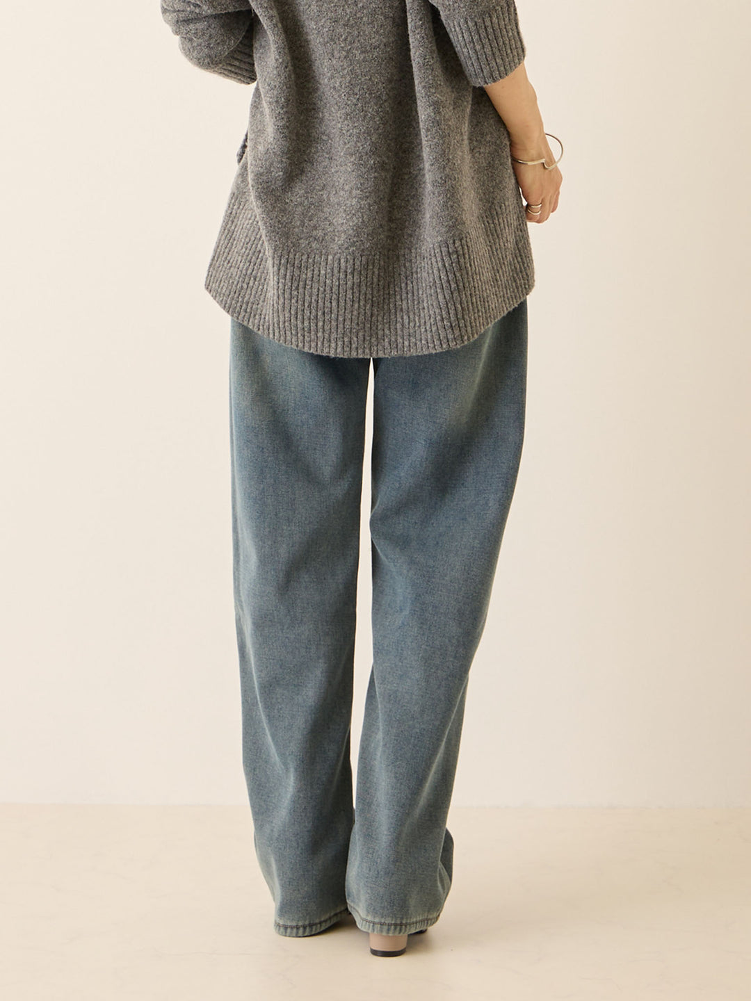 裏ボアストレートデニムパンツ Dark blue