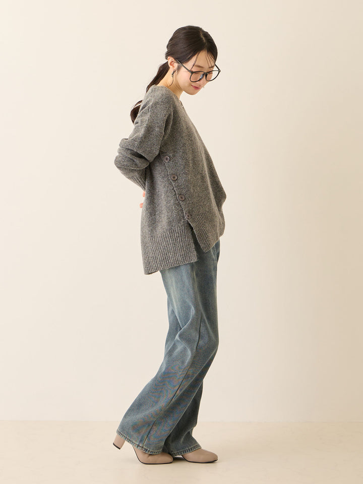 Vネックゆるニットトップス Gray