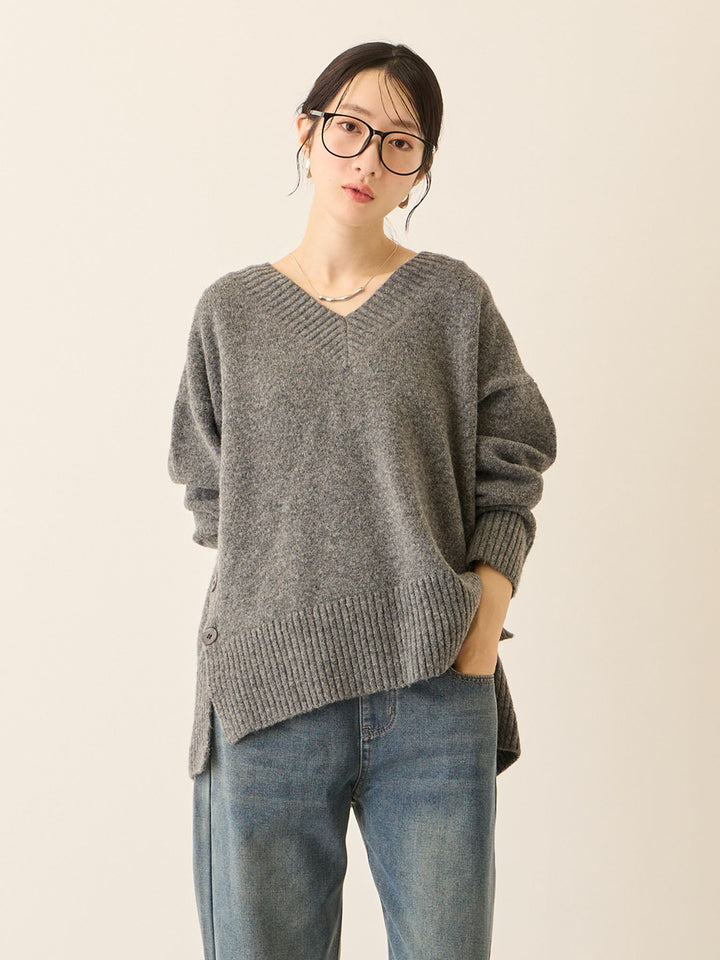 Vネックゆるニットトップス Gray