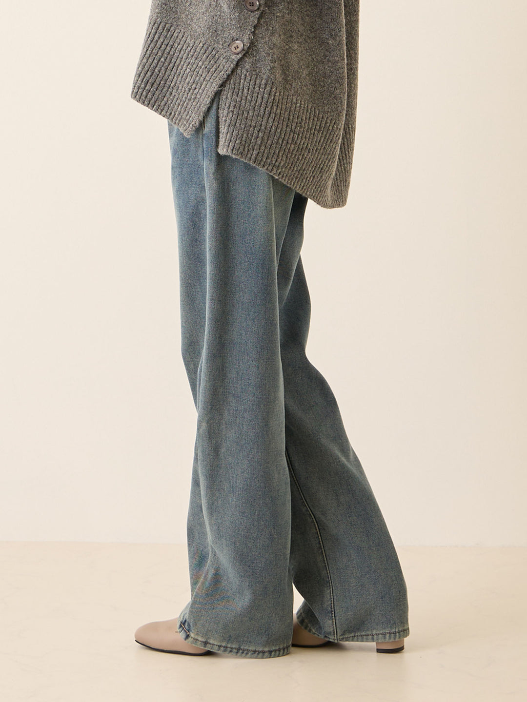 裏ボアストレートデニムパンツ Dark blue