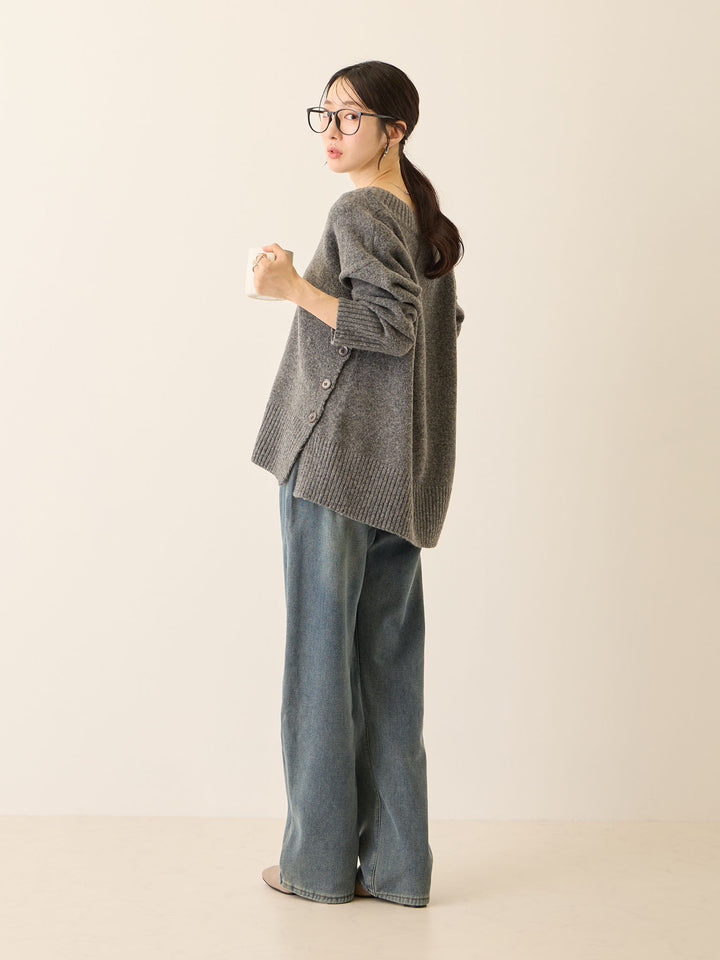 Vネックゆるニットトップス Gray
