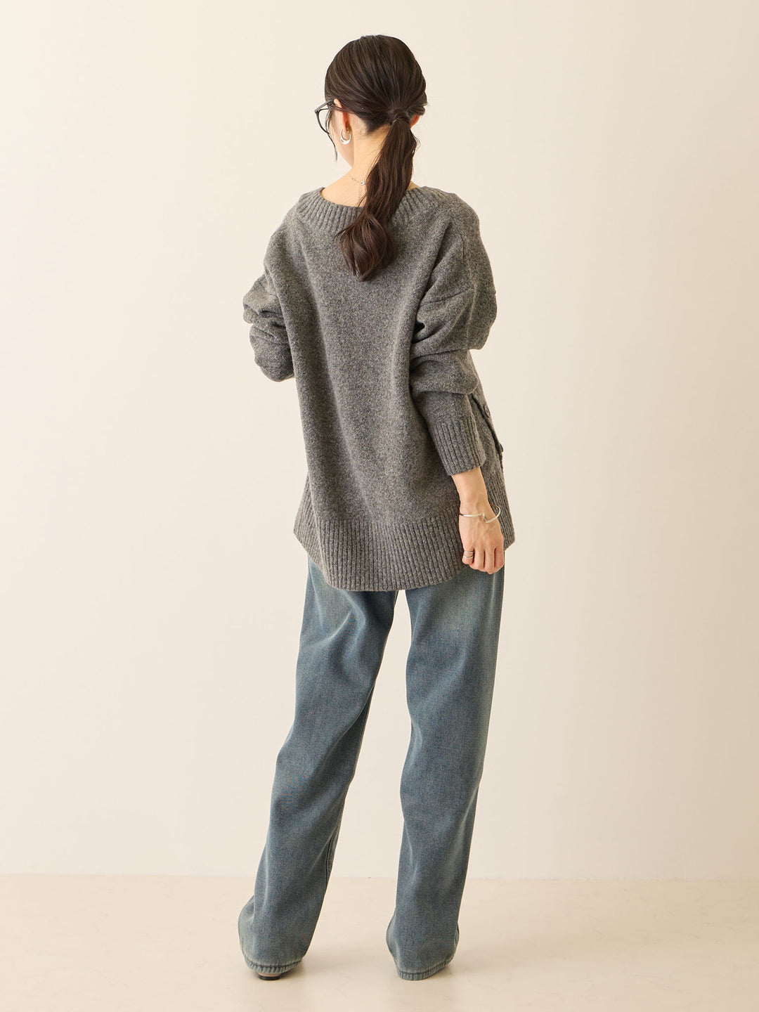 裏ボアストレートデニムパンツ Dark blue